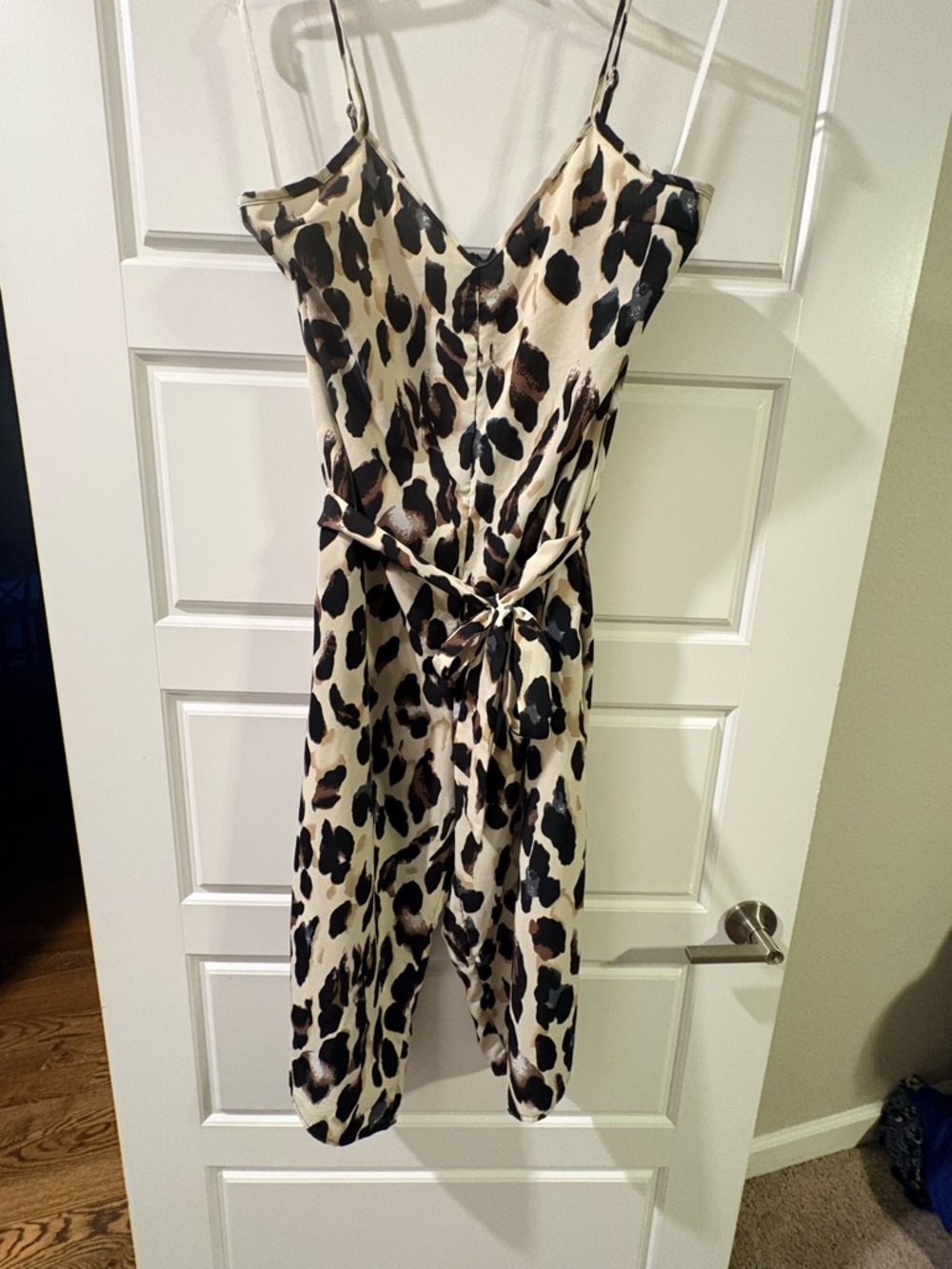 Leopard Print Satin Cami Jumpsuit with Tie Waist